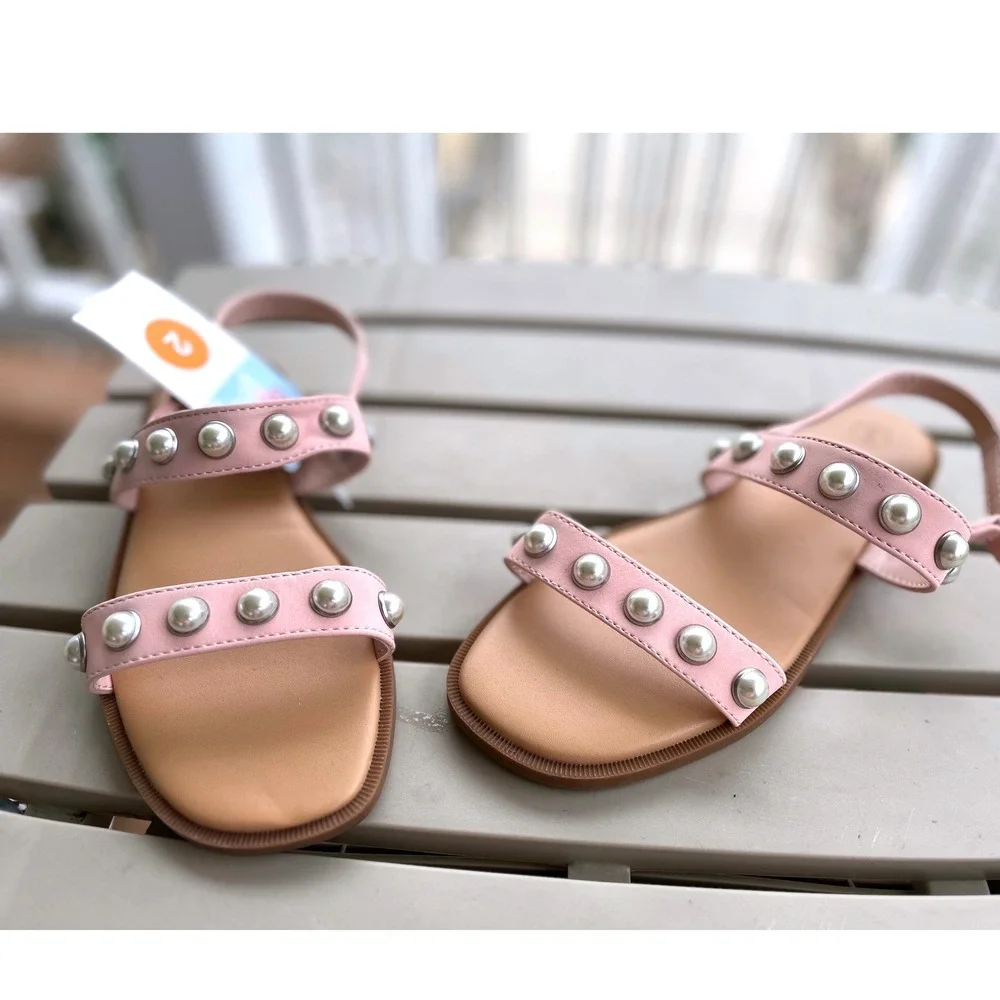 Cat & Jack Girls Pink Pearl Studded Slingback Sandals Size 2 NEW